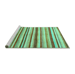 Sideview of Machine Washable Abstract Turquoise Contemporary Area Rugs, wshcon386turq
