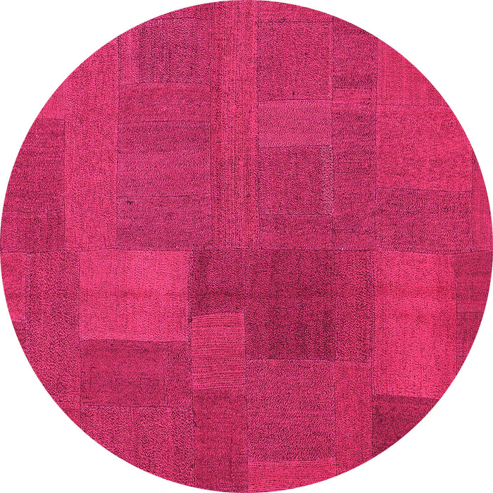 Round Machine Washable Patchwork Pink Transitional Rug, wshcon387pnk