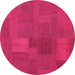 Round Machine Washable Patchwork Pink Transitional Rug, wshcon387pnk