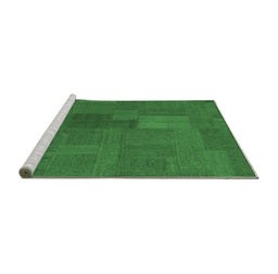 Sideview of Machine Washable Patchwork Emerald Green Transitional Area Rugs, wshcon387emgrn