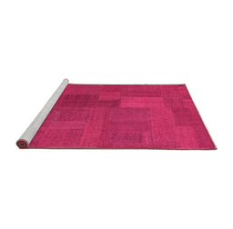 Sideview of Machine Washable Patchwork Pink Transitional Rug, wshcon387pnk