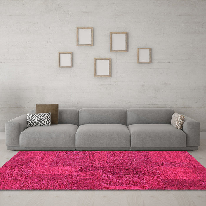Machine Washable Patchwork Pink Transitional Rug in a Living Room, wshcon387pnk