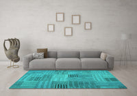 Machine Washable Abstract Turquoise Contemporary Rug, wshcon388turq