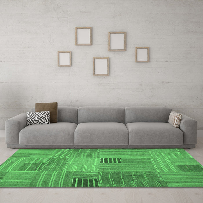 Machine Washable Abstract Emerald Green Contemporary Area Rugs in a Living Room,, wshcon388emgrn