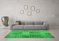 Machine Washable Abstract Green Contemporary Rug, wshcon388grn