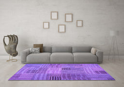 Machine Washable Abstract Purple Contemporary Area Rugs in a Living Room, wshcon388pur