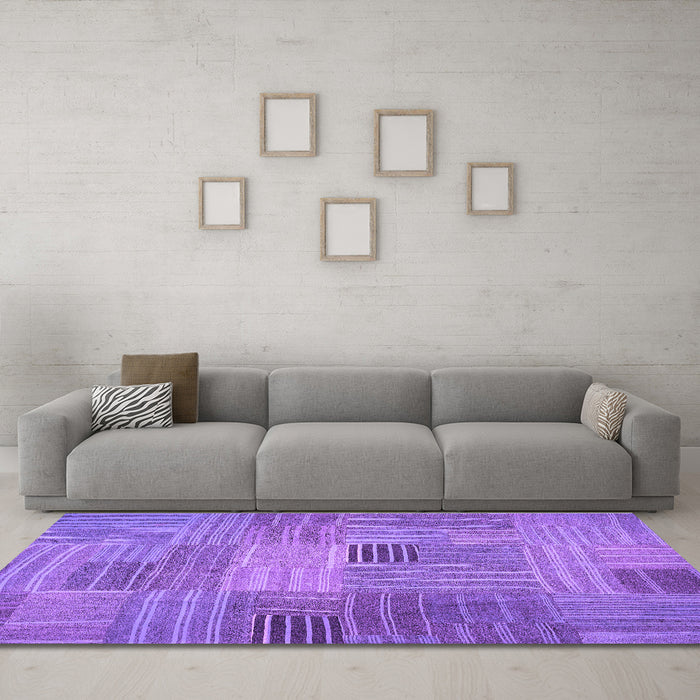 Machine Washable Abstract Purple Contemporary Area Rugs in a Living Room, wshcon388pur