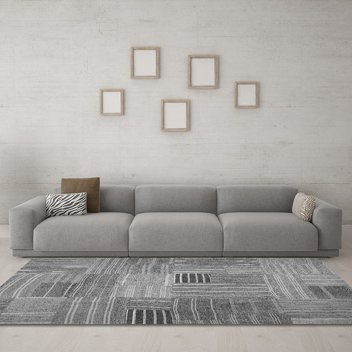 Machine Washable Abstract Gray Contemporary Rug in a Living Room,, wshcon388gry