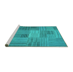 Sideview of Machine Washable Abstract Turquoise Contemporary Area Rugs, wshcon388turq