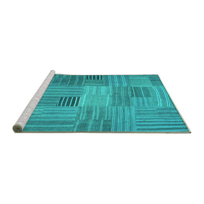 Sideview of Machine Washable Abstract Turquoise Contemporary Area Rugs, wshcon388turq