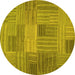 Round Abstract Yellow Contemporary Rug, con388yw