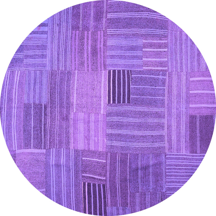 Round Abstract Purple Contemporary Rug, con388pur
