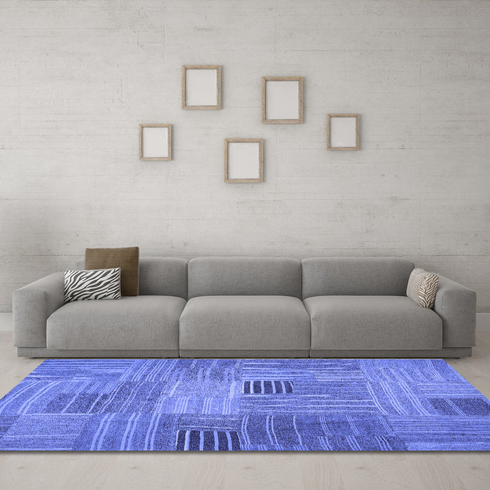 Machine Washable Abstract Blue Contemporary Rug in a Living Room, wshcon388blu