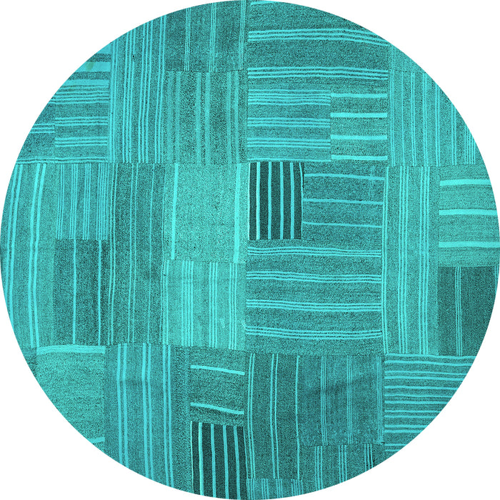 Round Abstract Turquoise Contemporary Rug, con388turq