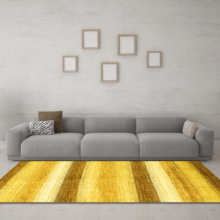Machine Washable Abstract Yellow Contemporary Rug in a Living Room, wshcon389yw