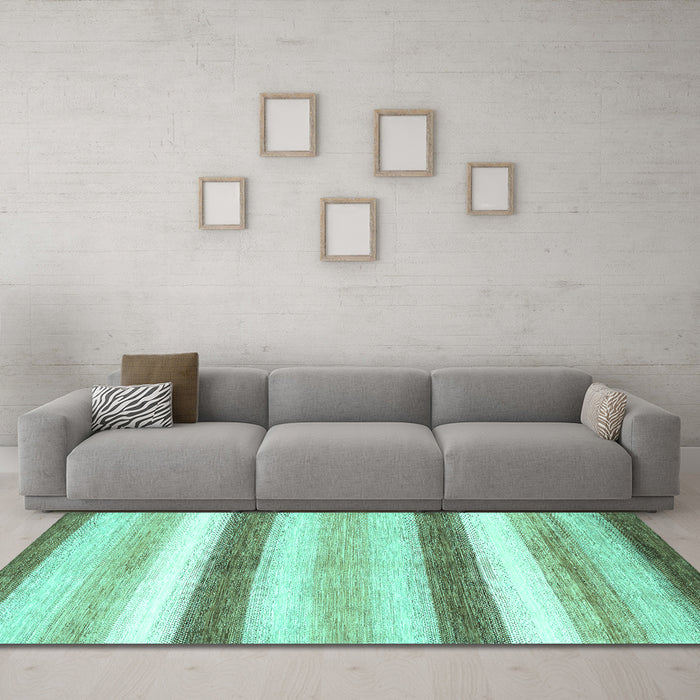Machine Washable Abstract Turquoise Contemporary Area Rugs in a Living Room,, wshcon389turq