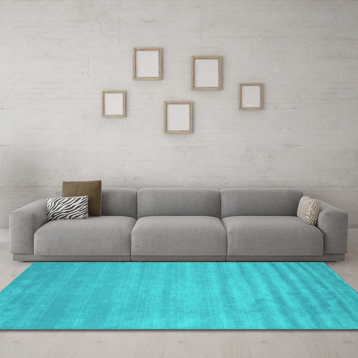 Machine Washable Abstract Turquoise Contemporary Area Rugs in a Living Room,, wshcon38turq