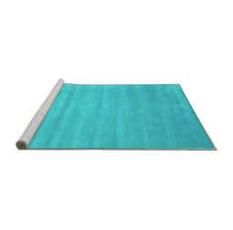 Sideview of Machine Washable Abstract Turquoise Contemporary Area Rugs, wshcon38turq
