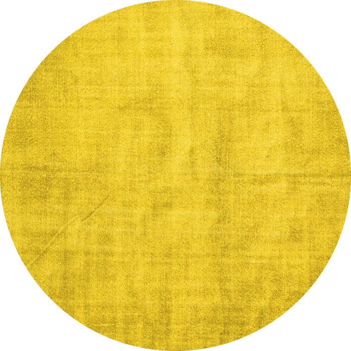 Round Machine Washable Abstract Yellow Contemporary Rug, wshcon390yw