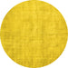 Round Machine Washable Abstract Yellow Contemporary Rug, wshcon390yw