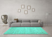 Machine Washable Abstract Turquoise Contemporary Area Rugs in a Living Room,, wshcon390turq