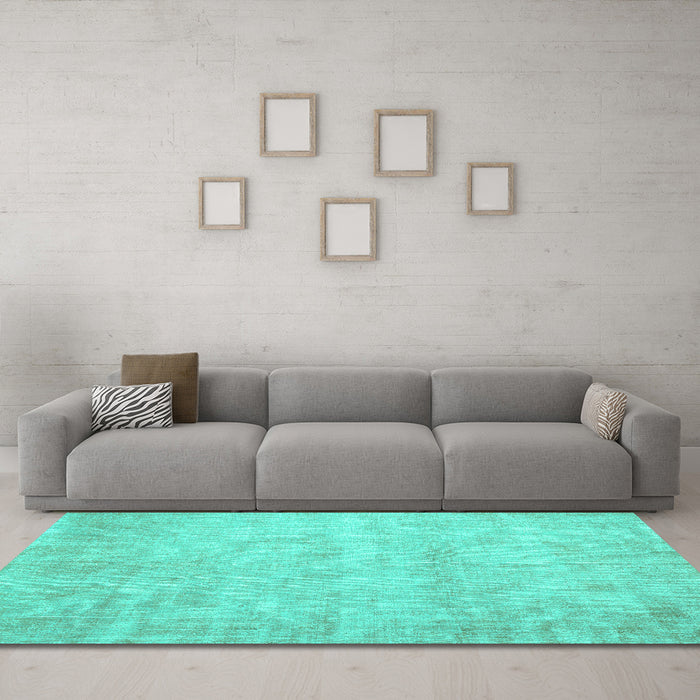 Machine Washable Abstract Turquoise Contemporary Area Rugs in a Living Room,, wshcon390turq