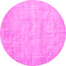 Round Abstract Pink Contemporary Rug, con390pnk