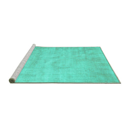 Sideview of Machine Washable Abstract Turquoise Contemporary Area Rugs, wshcon390turq