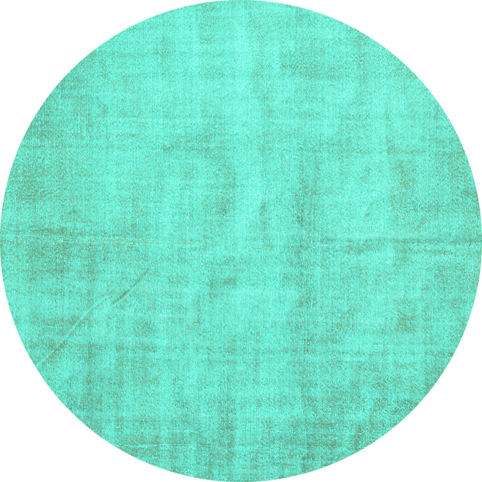 Round Machine Washable Abstract Turquoise Contemporary Area Rugs, wshcon390turq