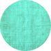 Round Machine Washable Abstract Turquoise Contemporary Area Rugs, wshcon390turq