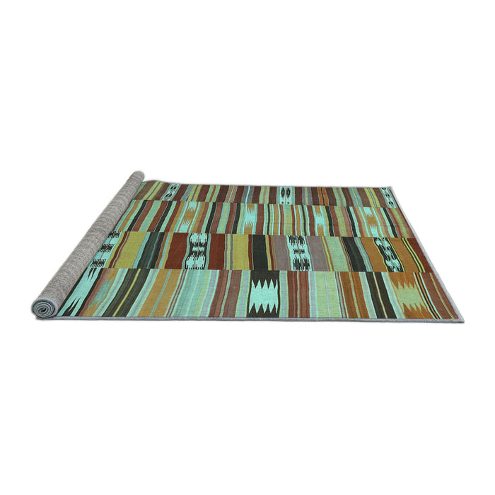 Sideview of Machine Washable Patchwork Light Blue Transitional Rug, wshcon391lblu