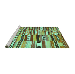 Sideview of Machine Washable Patchwork Turquoise Transitional Area Rugs, wshcon391turq