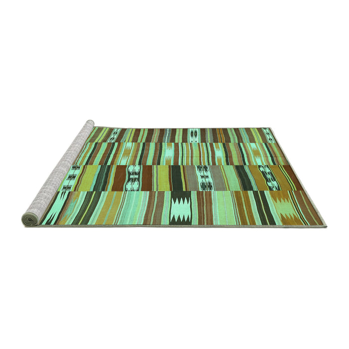 Sideview of Machine Washable Patchwork Turquoise Transitional Area Rugs, wshcon391turq