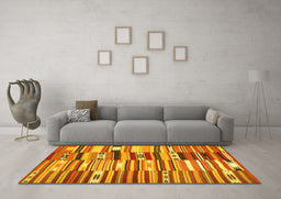 Machine Washable Patchwork Yellow Transitional Rug in a Living Room, wshcon391yw