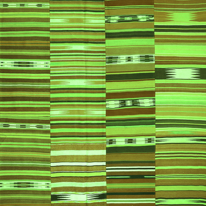 Round Machine Washable Patchwork Green Transitional Area Rugs, wshcon391grn