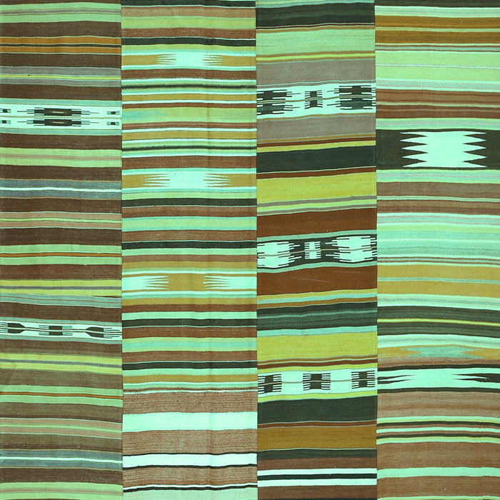 Machine Washable Patchwork Turquoise Transitional Area Rugs, wshcon391turq