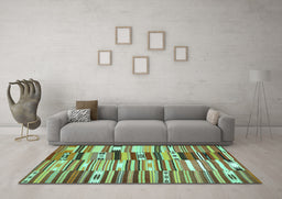 Machine Washable Patchwork Turquoise Transitional Area Rugs in a Living Room,, wshcon391turq