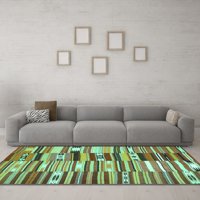 Machine Washable Patchwork Turquoise Transitional Area Rugs in a Living Room,, wshcon391turq