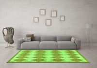 Machine Washable Abstract Green Contemporary Rug, wshcon392grn