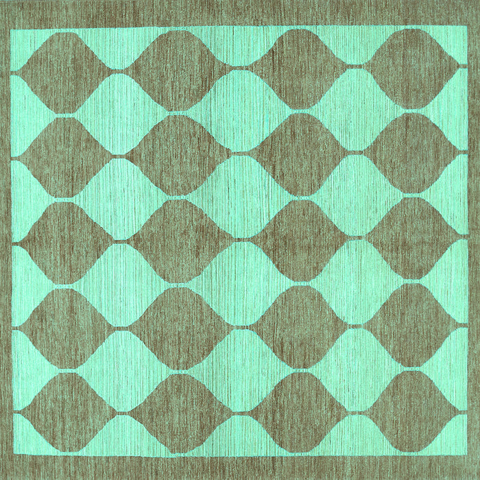 Square Machine Washable Abstract Turquoise Contemporary Area Rugs, wshcon392turq