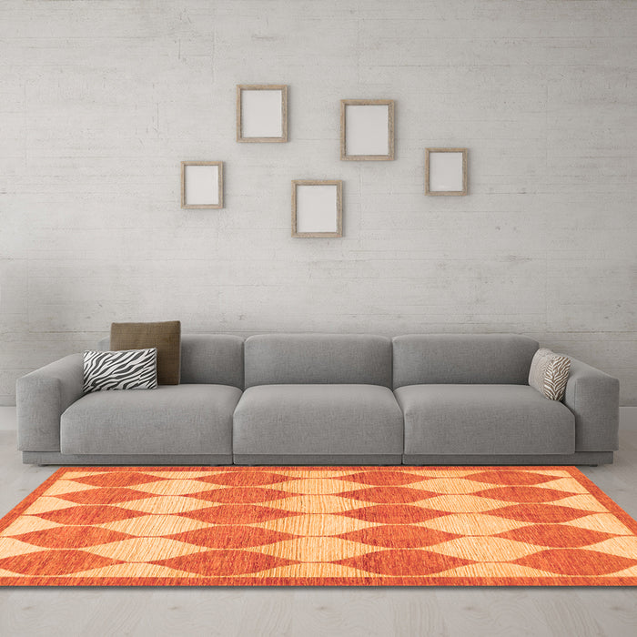 Machine Washable Abstract Orange Contemporary Area Rugs in a Living Room, wshcon392org