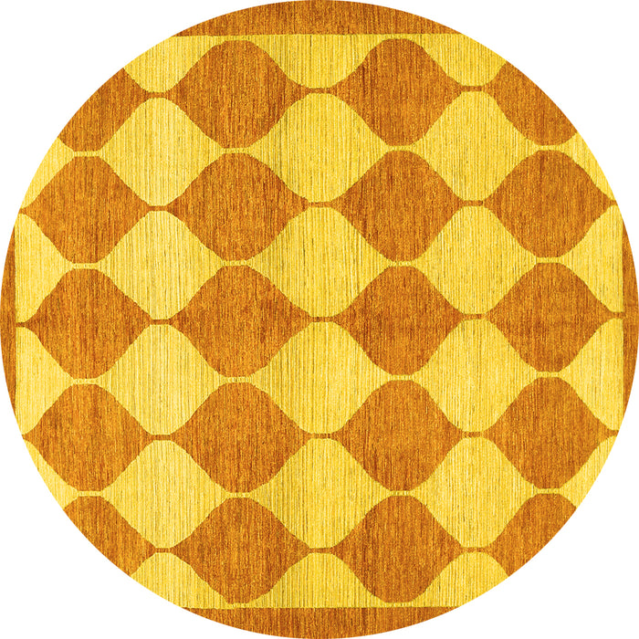 Round Machine Washable Abstract Yellow Contemporary Rug, wshcon392yw