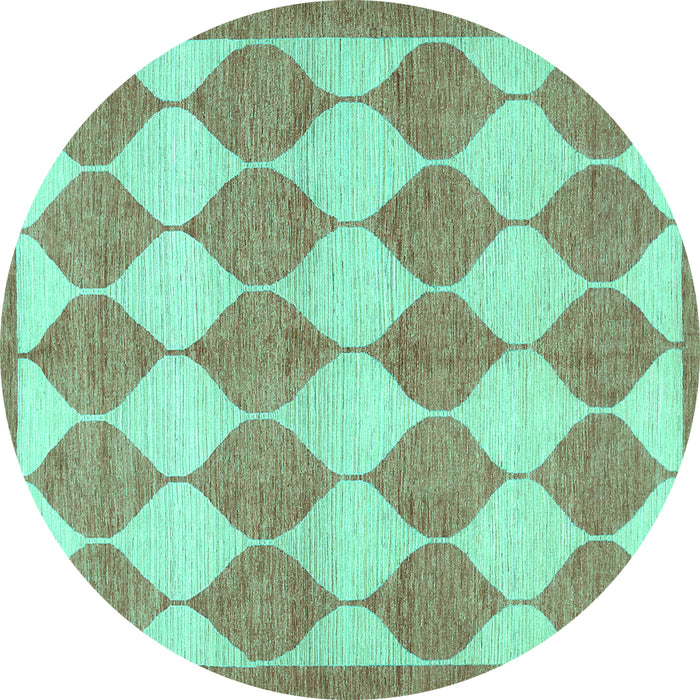 Round Abstract Turquoise Contemporary Rug, con392turq