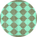 Round Abstract Turquoise Contemporary Rug, con392turq