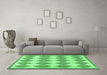 Machine Washable Abstract Emerald Green Contemporary Area Rugs in a Living Room,, wshcon392emgrn