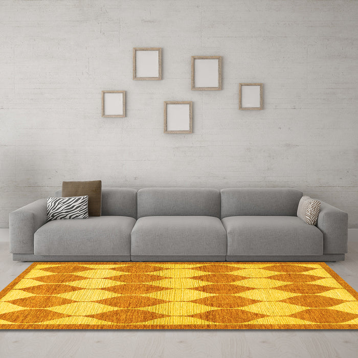 Machine Washable Abstract Yellow Contemporary Rug in a Living Room, wshcon392yw