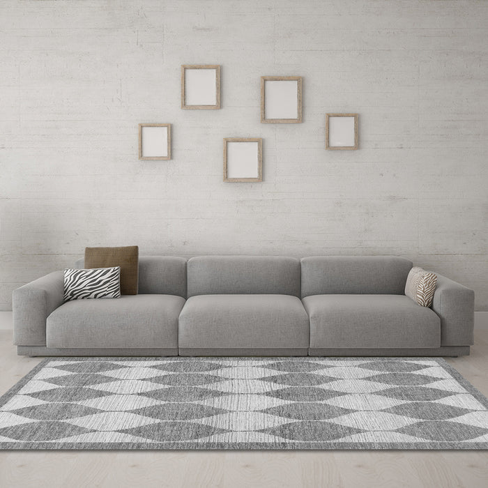Machine Washable Abstract Gray Contemporary Rug in a Living Room,, wshcon392gry