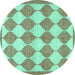 Round Machine Washable Abstract Turquoise Contemporary Area Rugs, wshcon392turq