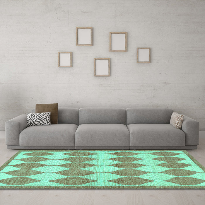 Machine Washable Abstract Turquoise Contemporary Area Rugs in a Living Room,, wshcon392turq