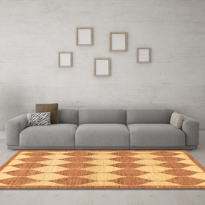 Machine Washable Abstract Brown Contemporary Rug in a Living Room,, wshcon392brn